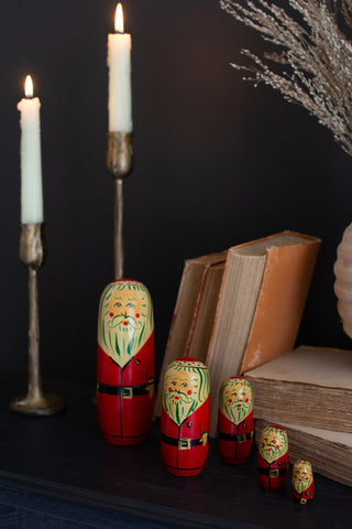 Set of 5 Nesting Wooden Santa Dolls