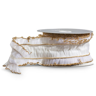 Sheer Ivory Ribbon with Ruffles and Gold Trim