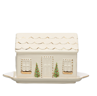 Holiday Stoneware House Butter Dish