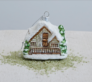 Hand Painted Glass Chalet Ornament