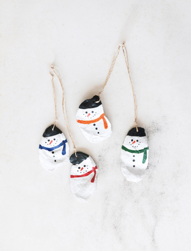 Oyster Shell Snowman Ornament