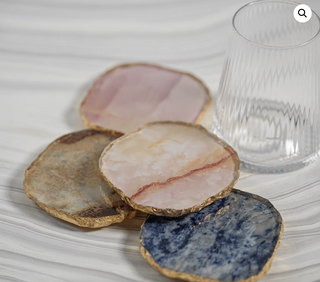 Orange Agate Marble Glass Coaster with Gold Rim