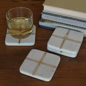 Square Marble & Brass Aperture Coasters