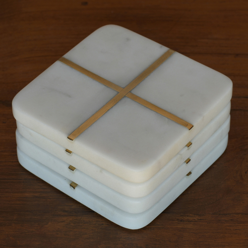 Square Marble & Brass Aperture Coasters