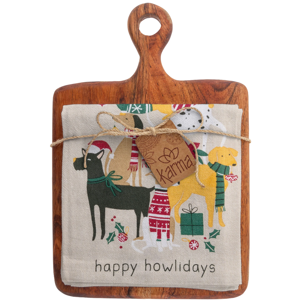 Holiday Cutting Board with Tea Towel