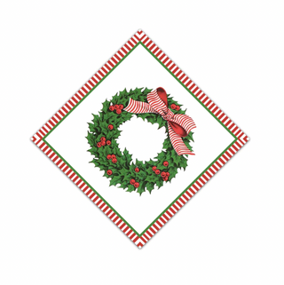 Holly Christmas Wreath Paper Cocktail Napkins