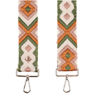 Tan & Green Embroidered Purse Strap