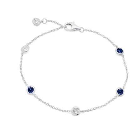 Bezel Set Clear and Sapphire Bracelet Finished in Pure Platinum