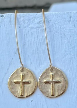 Long Gold Cross Earrings