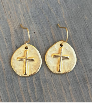 Short Gold Cross Earrings