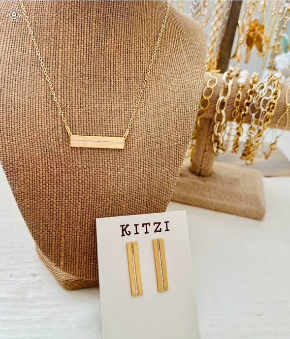 Gold CZ  Bar Necklace