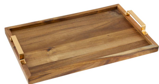 Wooden Serving Tray w/Brass Handles