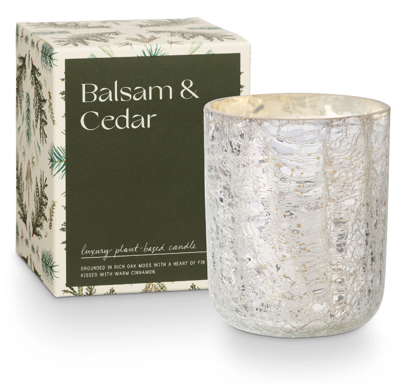 Balsam & Cedar Small Boxed Crackle Glass Candle