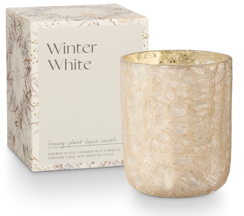 Winter White Small Boxed Crackle Glass Candle