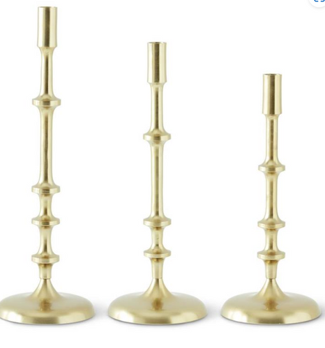 Gold Metal Ribbed Candlesticks