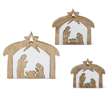 Wood Nativity with White Enamel Cut Outs