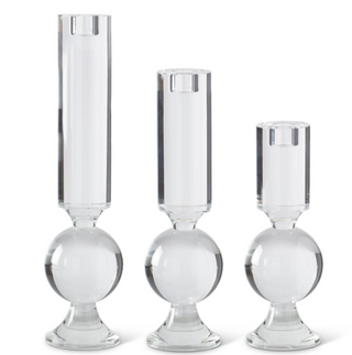 Crystal Glass Single Ball Taper Candleholders