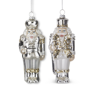 Silver Glittered Blown Glass Soldier Ornaments