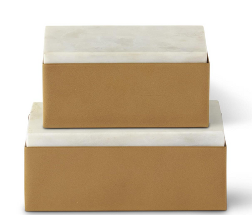 Gold Metal Box with White Marble Lid