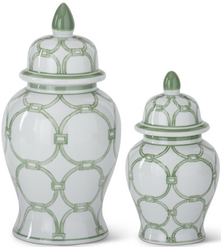 Green & White Lidded Ginger Jars