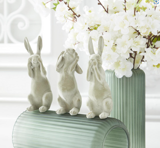 Green Velvet Resin See, Hear, Speak No Evil Bunnies