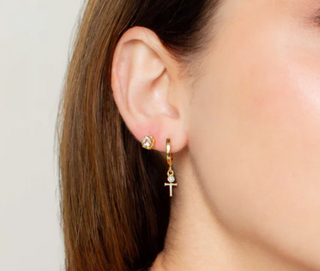 Calvary Cross Huggie Hoop Earrings