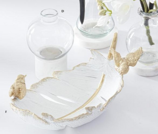 White and Gold Feather Dish with Birds