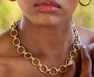 Cleopatra Grande Link Necklace - Hammered Gold
