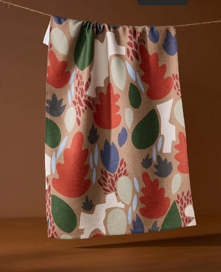 Geometry - Cut Paper Leaves Mocha Tea Towel