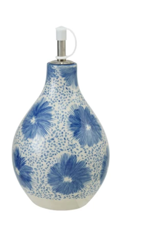 Stoneware Oil Cruet with Floral Pattern