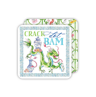 Crack Dot Bam Mahjong Dragon Blue Square Coaster