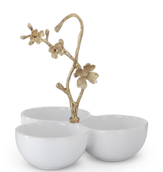 White Ceramic 3 Bowl Condiment Server