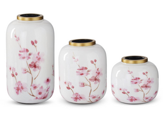 White and Pink Cherry Blossom Enameled Vases
