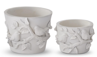 White Resin Round Bird Containers