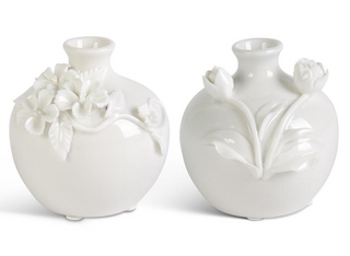 Short Ceramic Vase with Raised Flowers