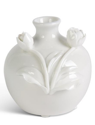 Short Ceramic Vase with Raised Flowers