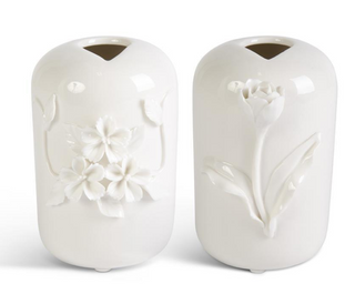 Tall Ceramic Vase with Raised Flowers