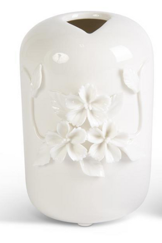 Tall Ceramic Vase with Raised Flowers