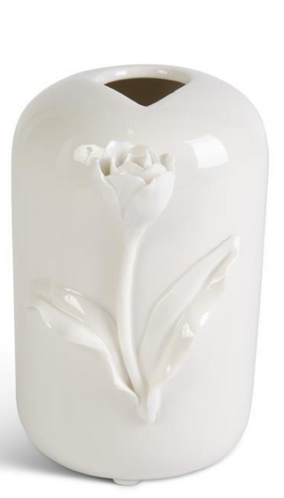 Tall Ceramic Vase with Raised Flowers