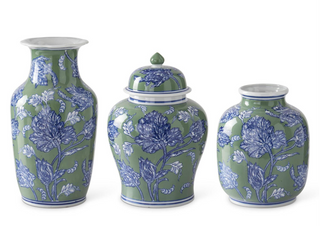 Floral Ceramic Vases - Blue, Green & White