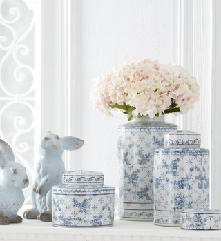 Blue and White Floral Ceramic Ginger Jar