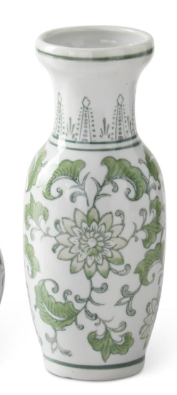 Green and White Ceramic Chinoiserie Vases