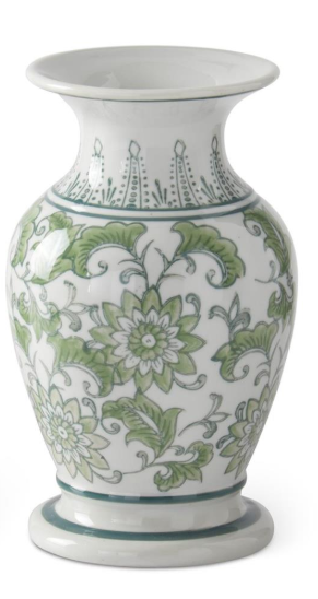 Green and White Ceramic Chinoiserie Vases