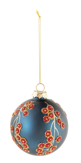 Glass Ball Ornament with Botanicals & Beads