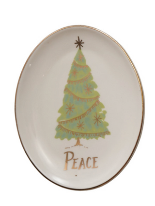 Oval Stoneware Christmas Tree Dish