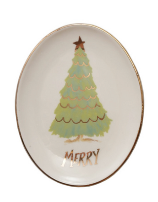 Oval Stoneware Christmas Tree Dish