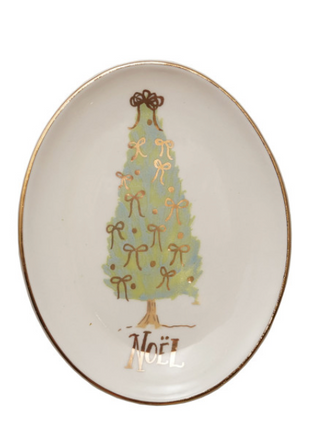 Oval Stoneware Christmas Tree Dish