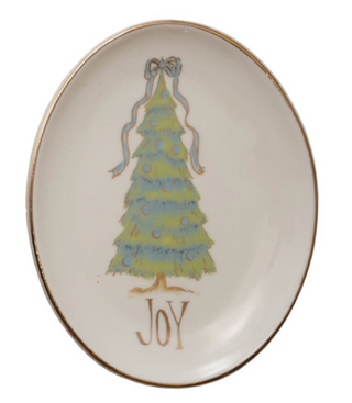 Oval Stoneware Christmas Tree Dish