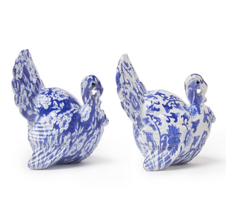Blue and White Ceramic Turkeys