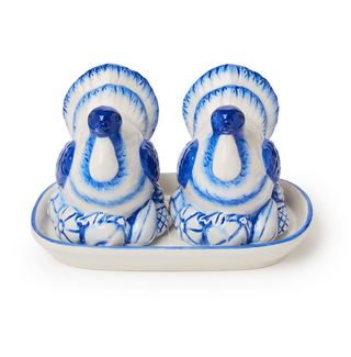 Turkey Salt and Pepper Shakers (Blue and White)